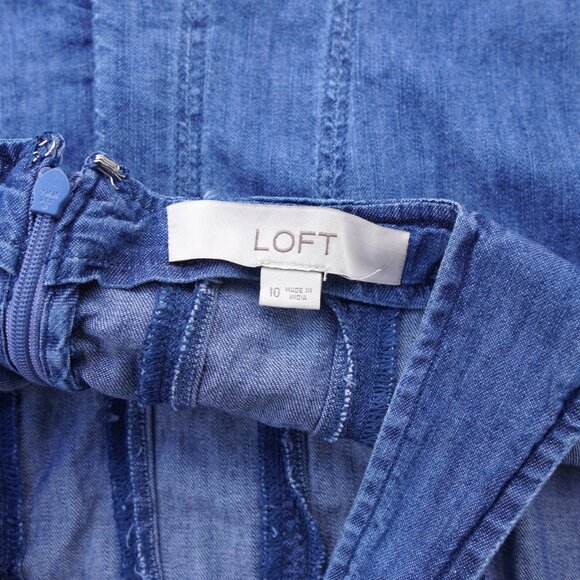 LOFT Chambray Seamed Mini Flare Dress 10 Square Neck - Picture 13 of 15